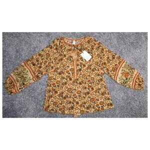 Spell Impala Lily Tie Blouse In Gold NEW Size Small 241154Y-S